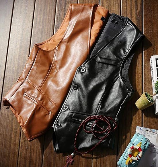 Amazon | [Gergeous] ベスト メンズ PU レザーベスト Vネック 前開き